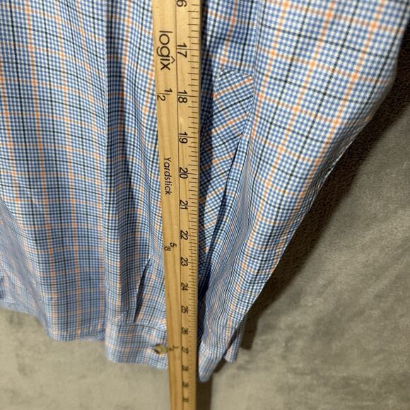 True Flies Button Down Shirt Mens L Blue Lucas Tattersall Plaid Roll Tab Vent - Picture 7 of 10